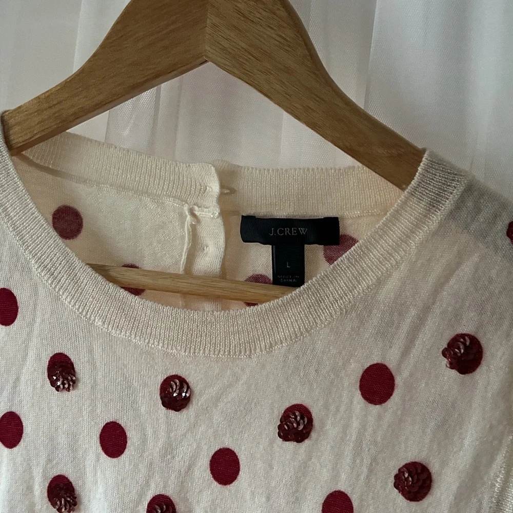 J. crew Red / Sequin Polka dot top - Picture 2 of 6